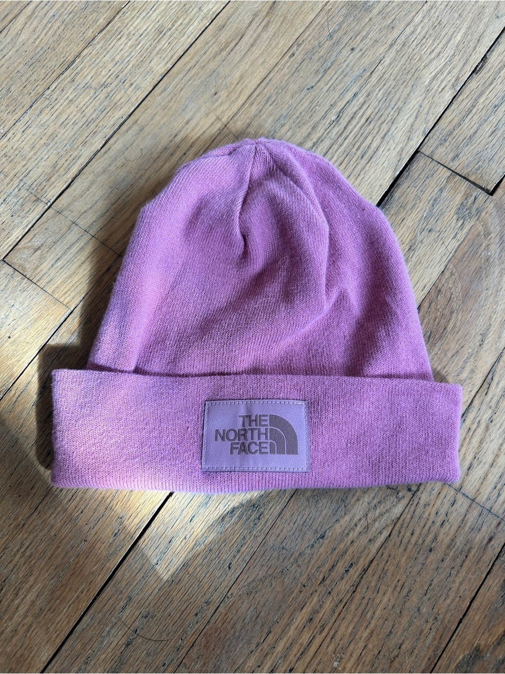 The North Face Dusty Rose Knit Beanie with Logo Patch
